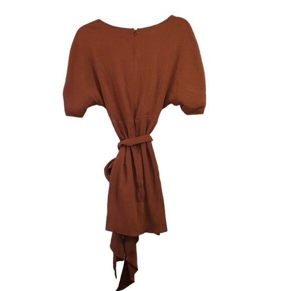C/meo Collective Womens Mini Dress XXS Cognac Copper‎ Eminence Tie Waist Draped - Picture 13 of 13